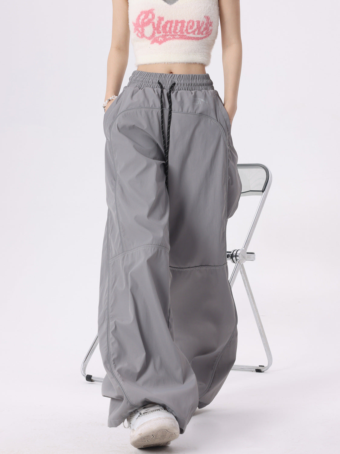 Reflective American Retro Wide Leg Pants for Women - Functional & Stylish Jogging/Casual Streetwear