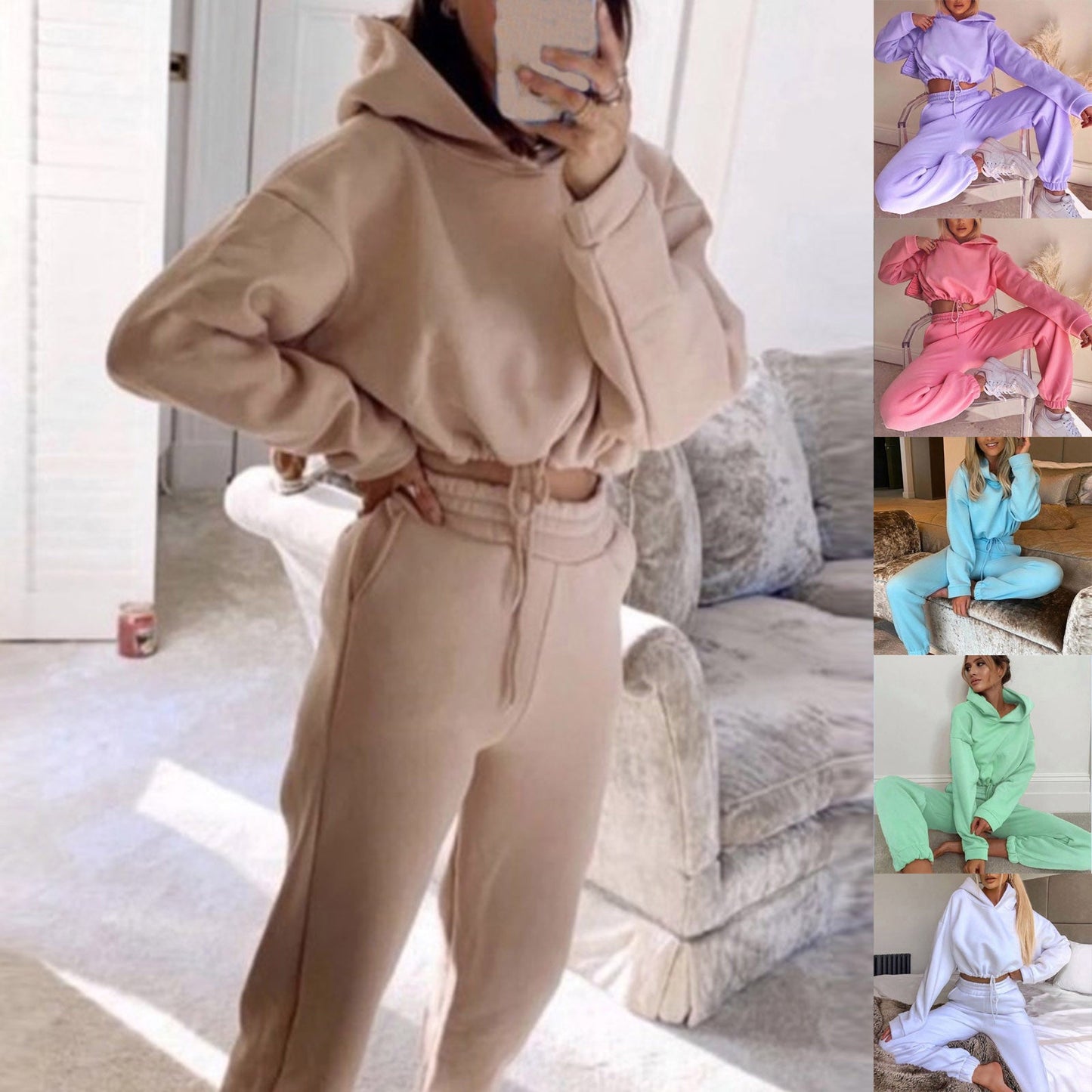 Women's 2-Piece Jogging Suits - Sexy Long Sleeve Hoodie Sweatsuits for Casual Fitness and Sportswear