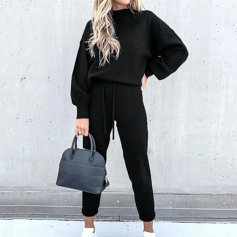 Women's Autumn/Winter Casual Tracksuit Set with Pullover Sweatshirt and Pants - Solid Color, Long Sleeve, Female Tops and Couple Clothes