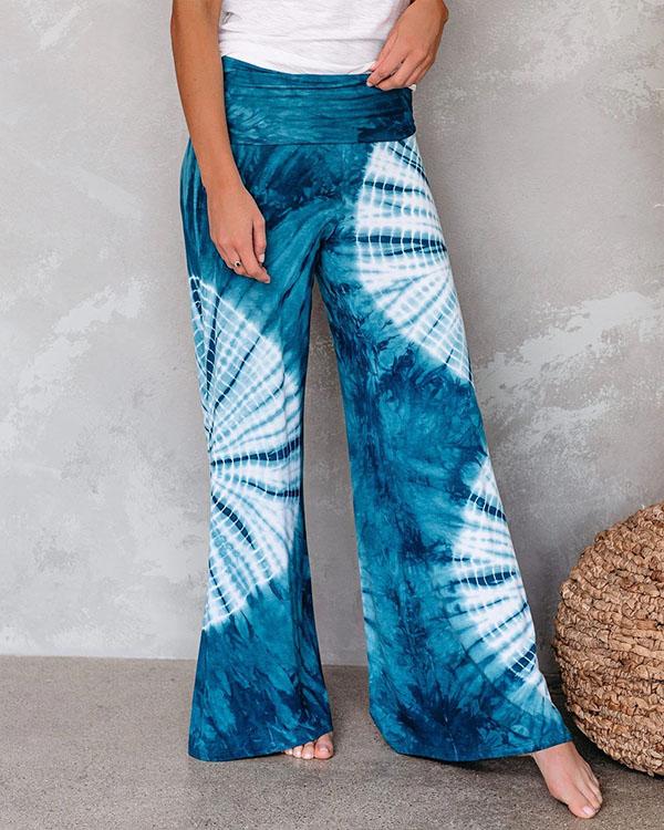 Trendy Printed Wide Leg Pants with Elastic Waistband